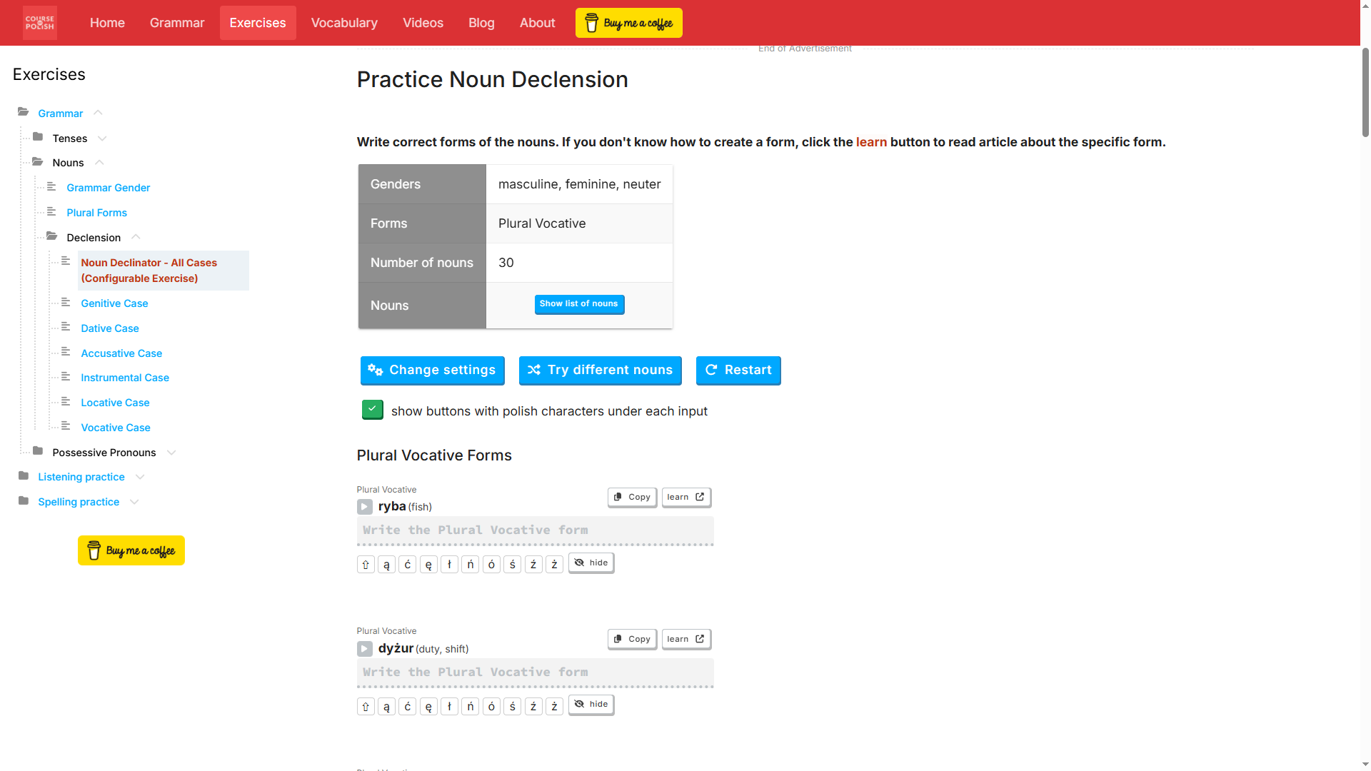 New UI for Noun Declinator Settings