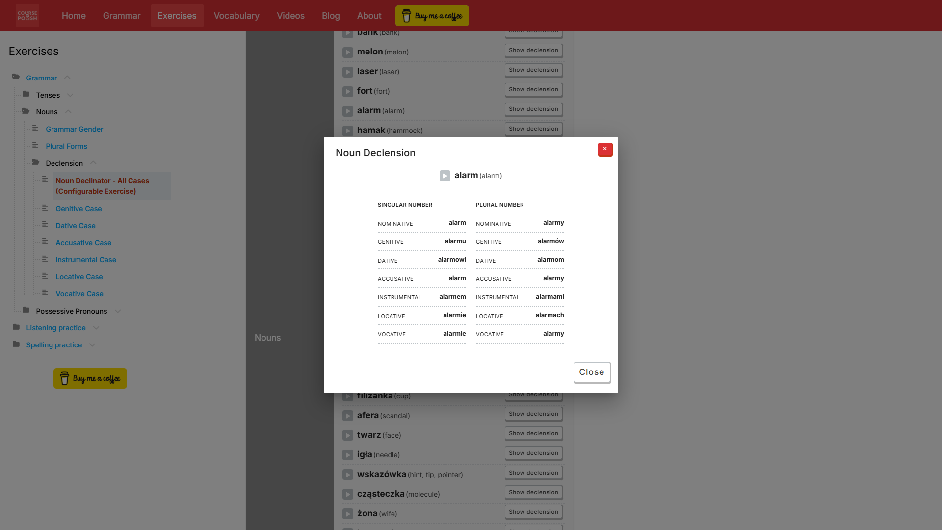 Modal with declension