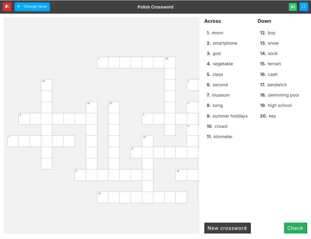 Crossword - just after starting