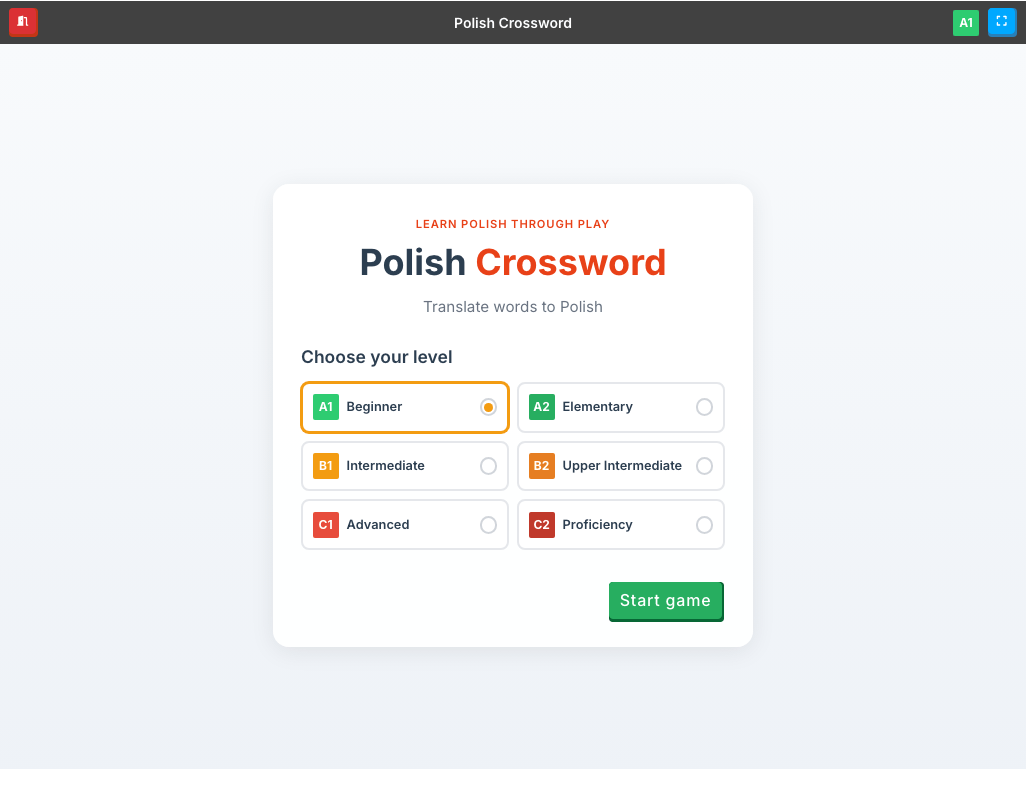 Crossword - start screen