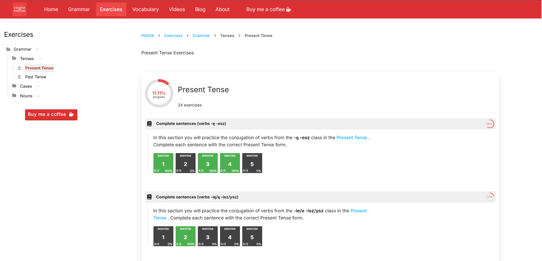 Exercises List with Progress Indicators