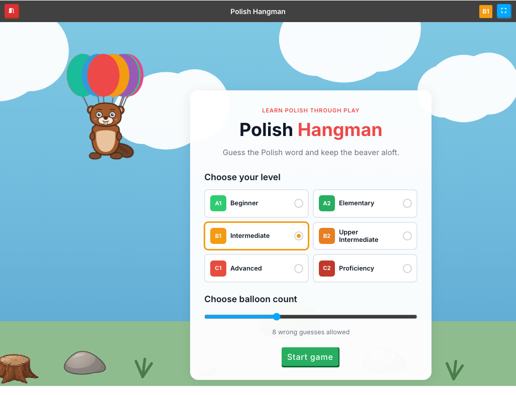 Hangman - start screen