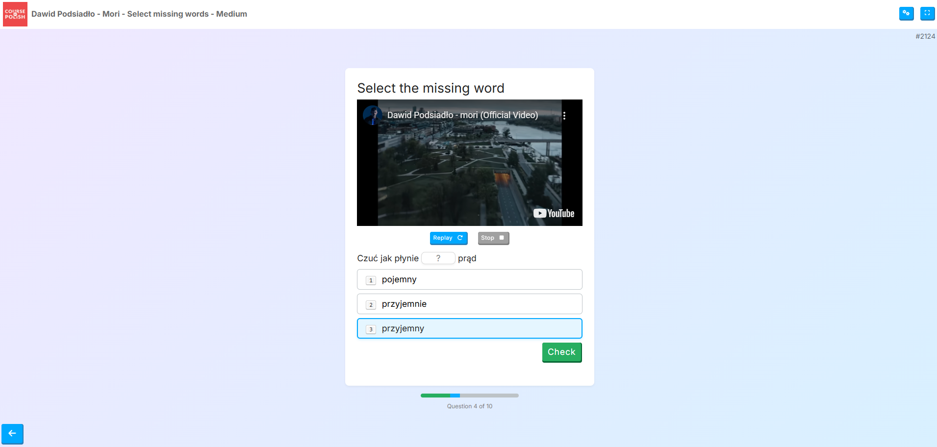 Listening exercise with answer selection