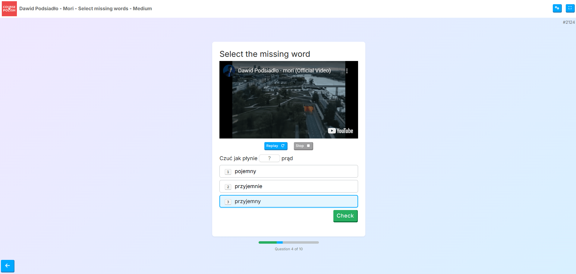 Listening exercise with answer selection