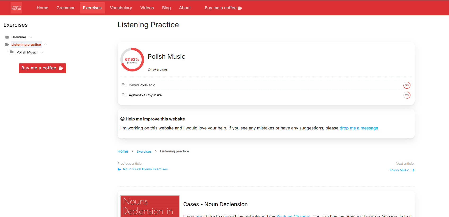 Listening practice interface