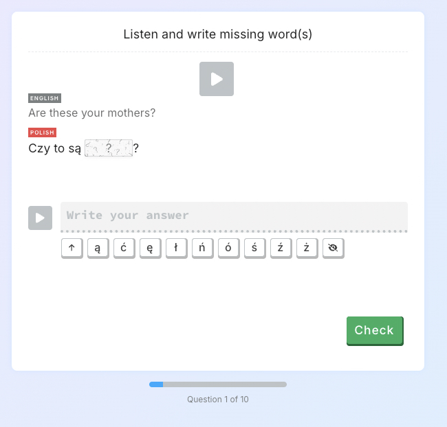 Second audio player in spelling exercises