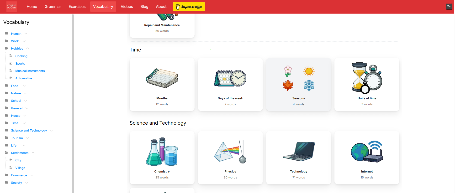 Subcategories with images